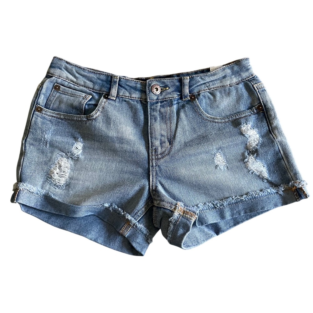 Lucky Brand Riley Short Girls 14 Blue Distressed Frayed Hem Adjustable Waist